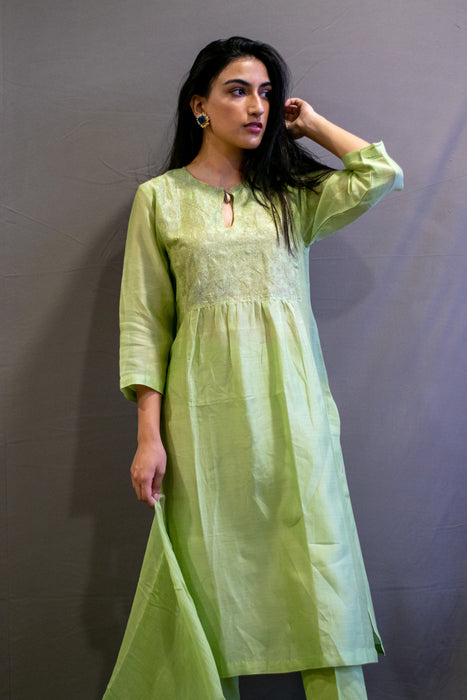 Lime Green Satin Sharara Set Design by Sakshi Girri at Pernia's Pop Up Shop  2024
